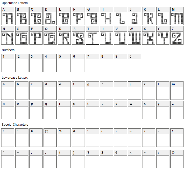 Quetzal Font Character Map