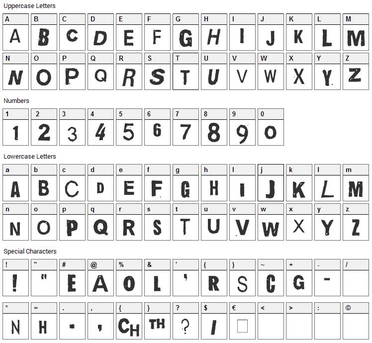 Quick End Jerk Font Character Map