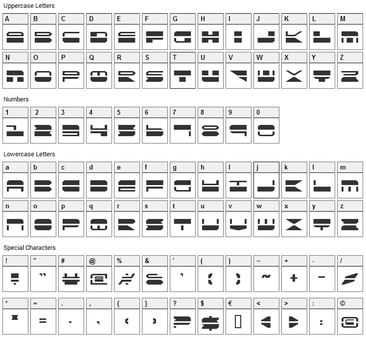 Quick Mark Font Character Map