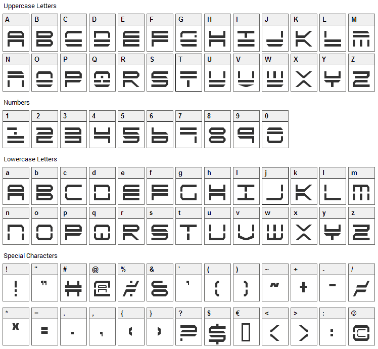 Quick Strike Font Character Map