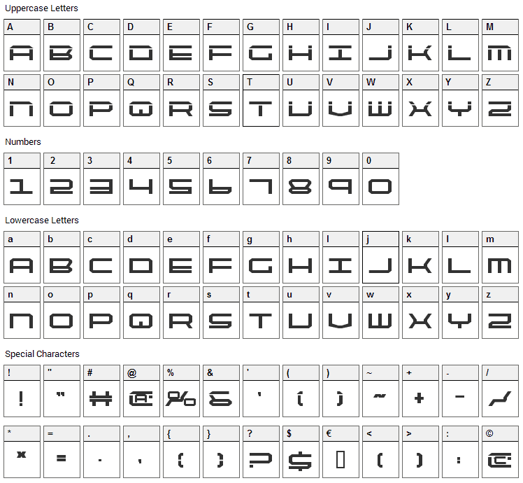 Quick Tech Font Character Map