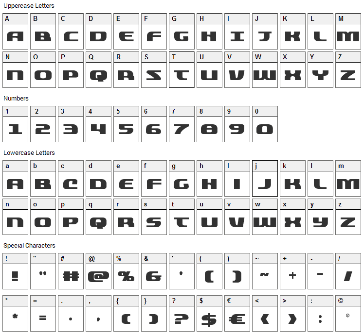 Quickening Font Character Map