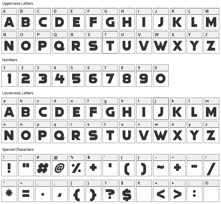 Quicksilver Font Character Map