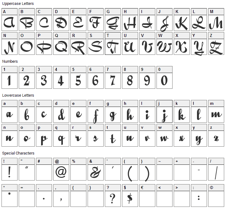 Quigley Wiggly Font Character Map