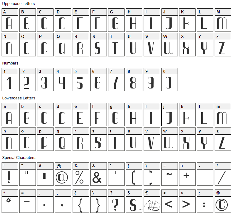Quimbie Font Character Map