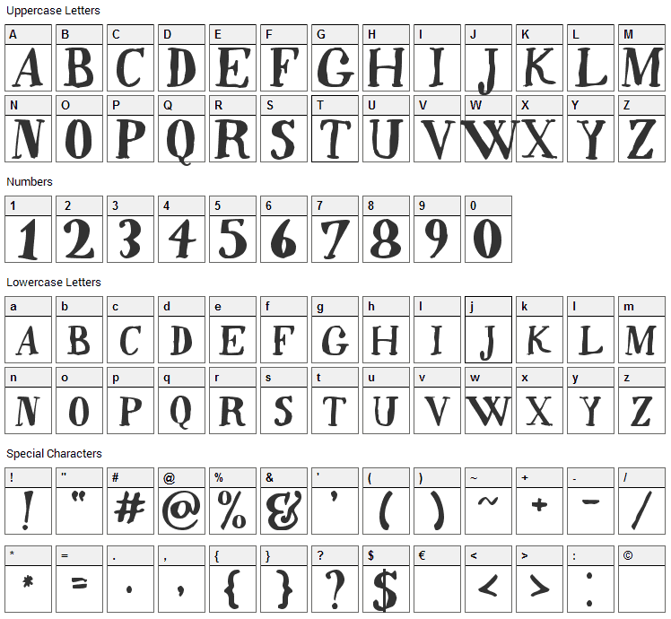 Quincy Font Character Map