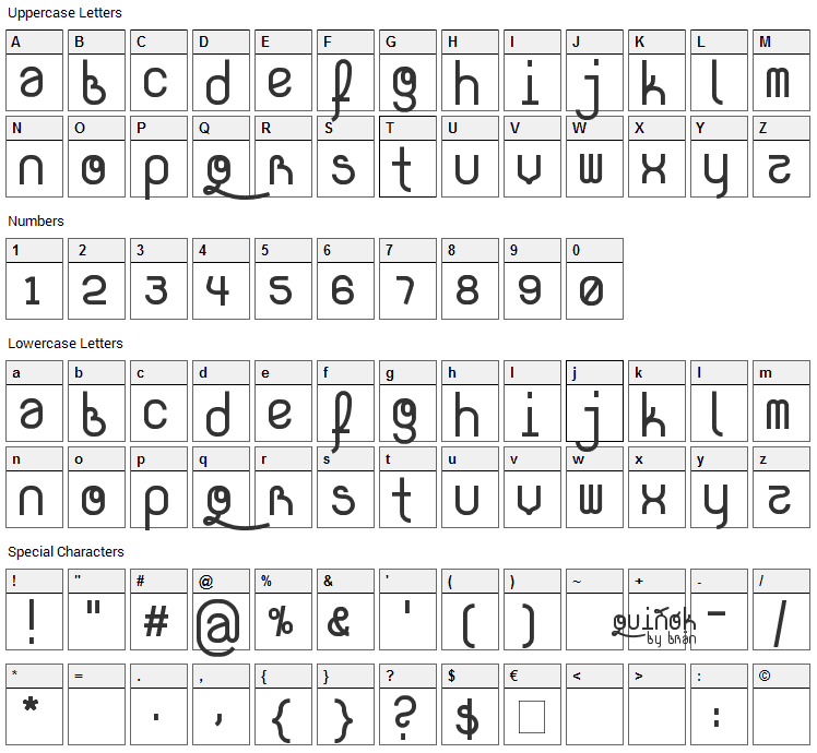 Quinok Font Character Map