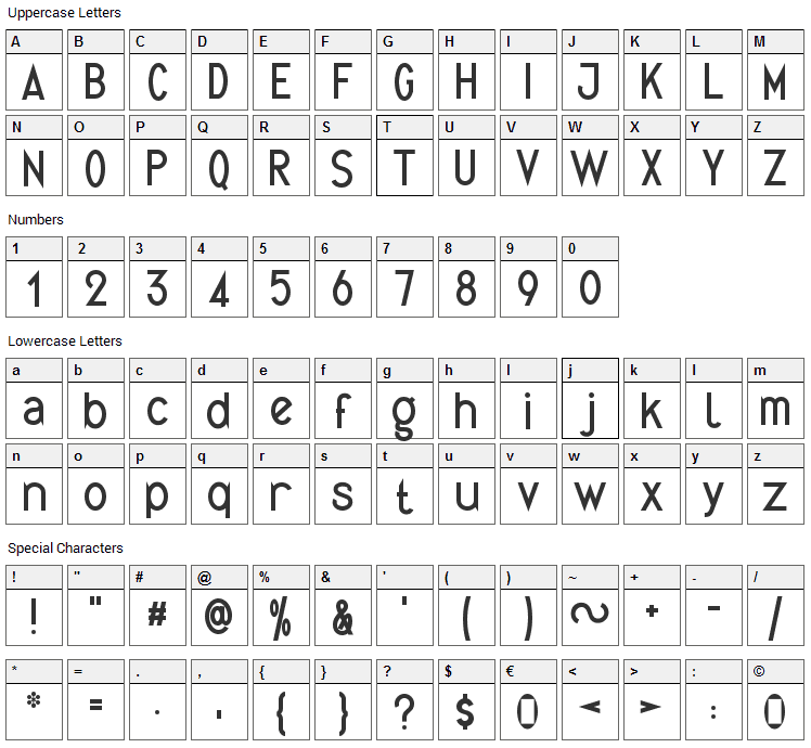 Quirkus Font Character Map