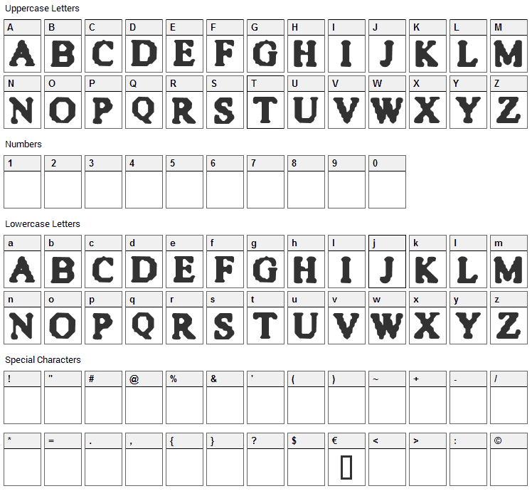 Quite Blunt Font Character Map