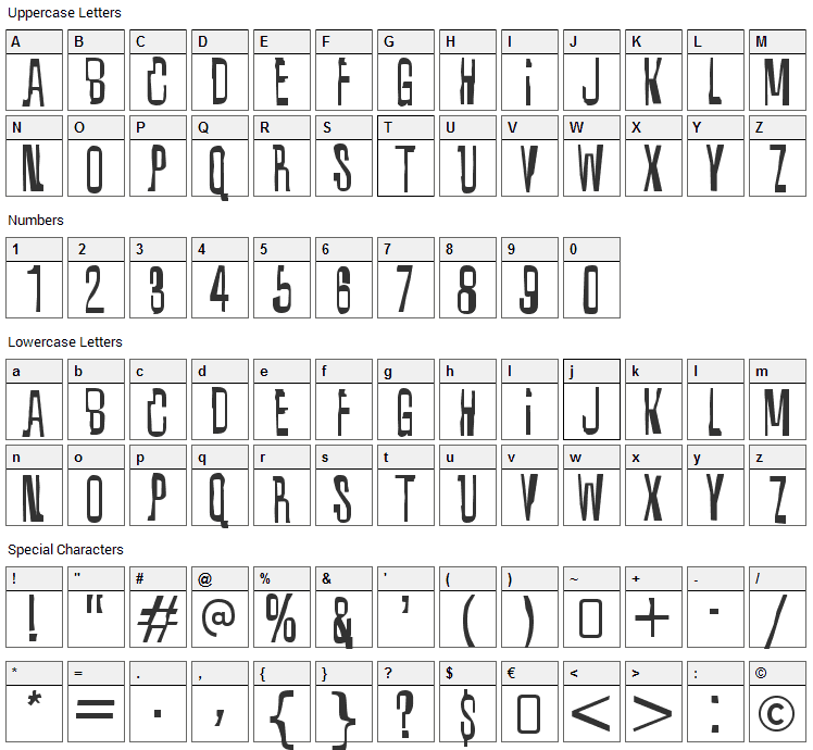 Quixotic Font Character Map