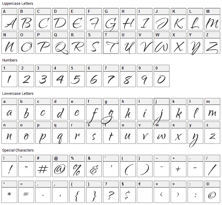 Qwigley Font Character Map