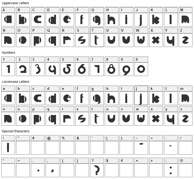 R Judas Sans Font Character Map