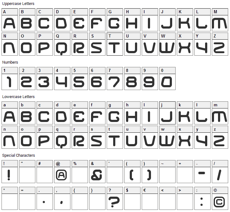 Racer Font Character Map