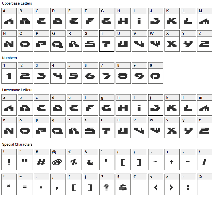 Radikal Font Character Map