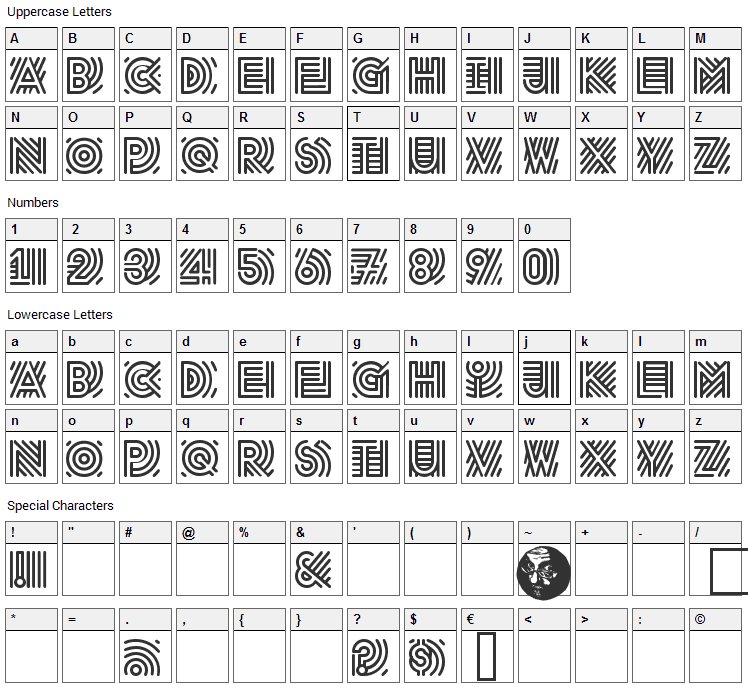Radio Font Character Map