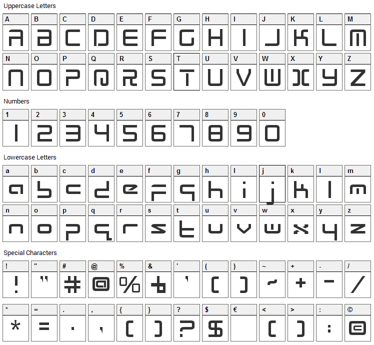 Radio Space Font Character Map