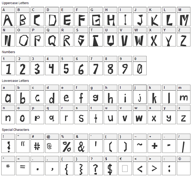 Radioactive Font Character Map