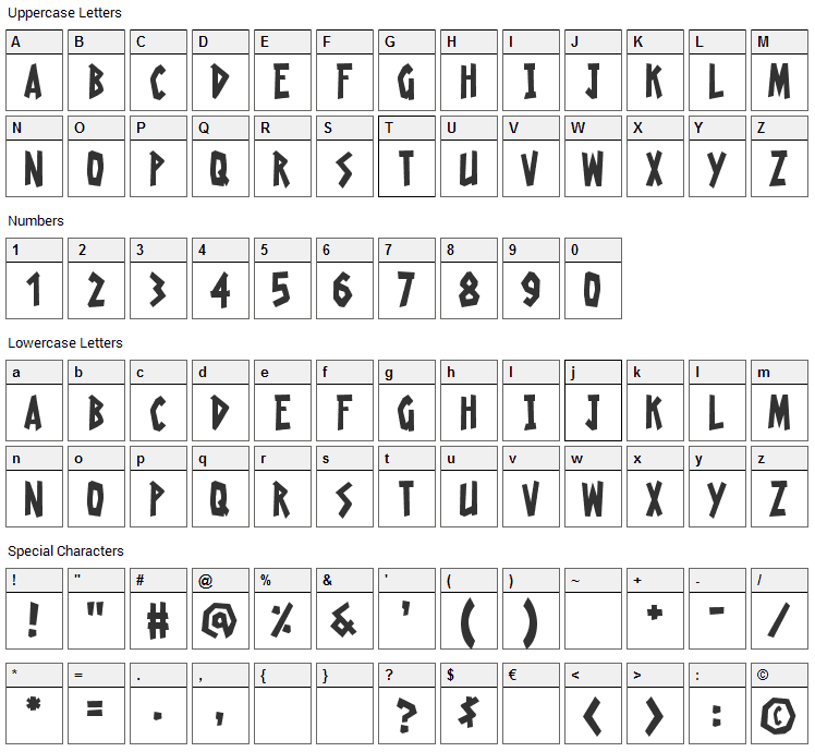 Radioactive Granny Font Character Map