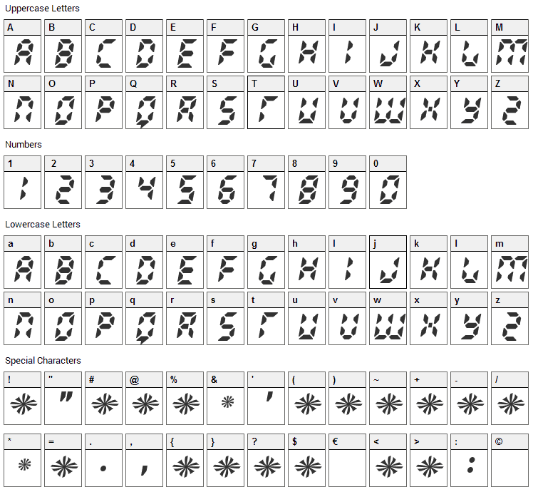 Radioland Font Character Map