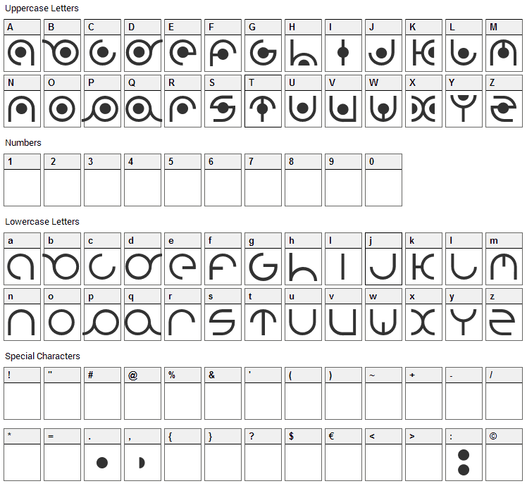 Radion Font Character Map