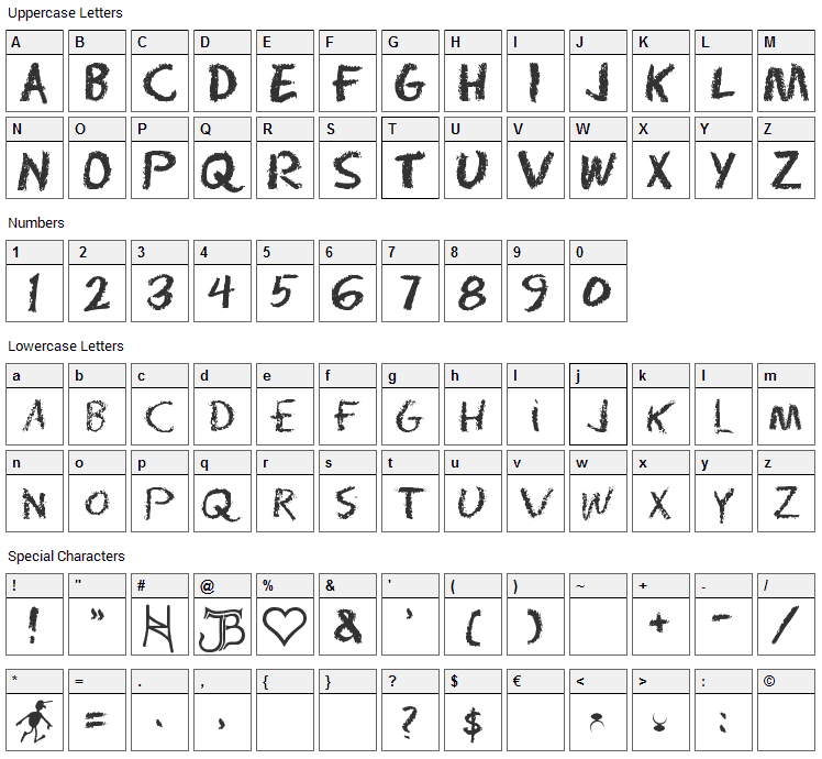 Radium Day-After J Font Character Map