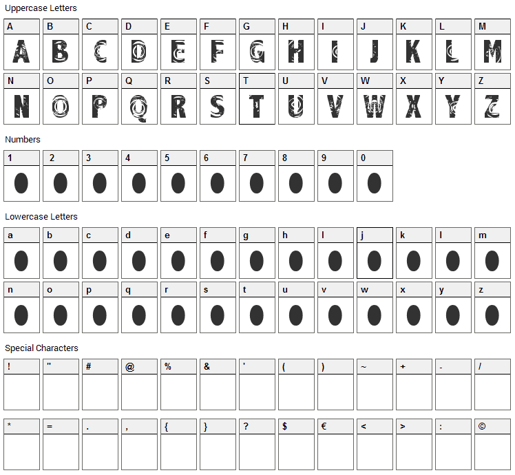 Raindrop Splash Font Character Map