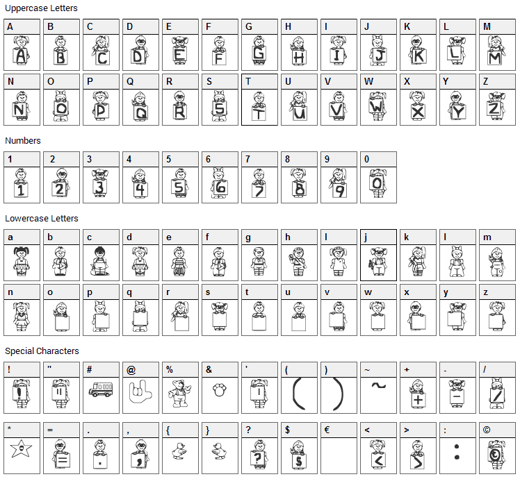 Rainies Kids Font Character Map