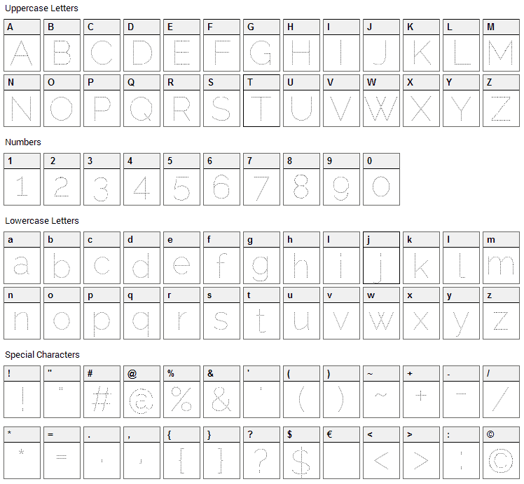 Raleway Dots Font Character Map