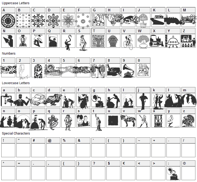 Random Dingbats Font Character Map