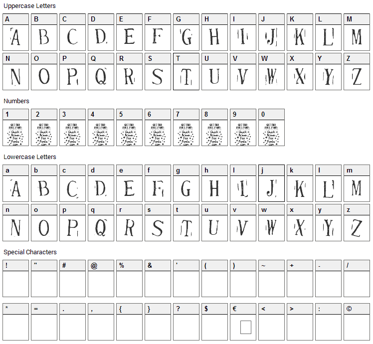 Randy Described Eternity Font Character Map