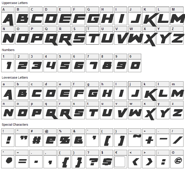 Rapier Zero Font Character Map