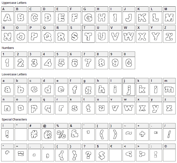 Raptor Attack Font Character Map