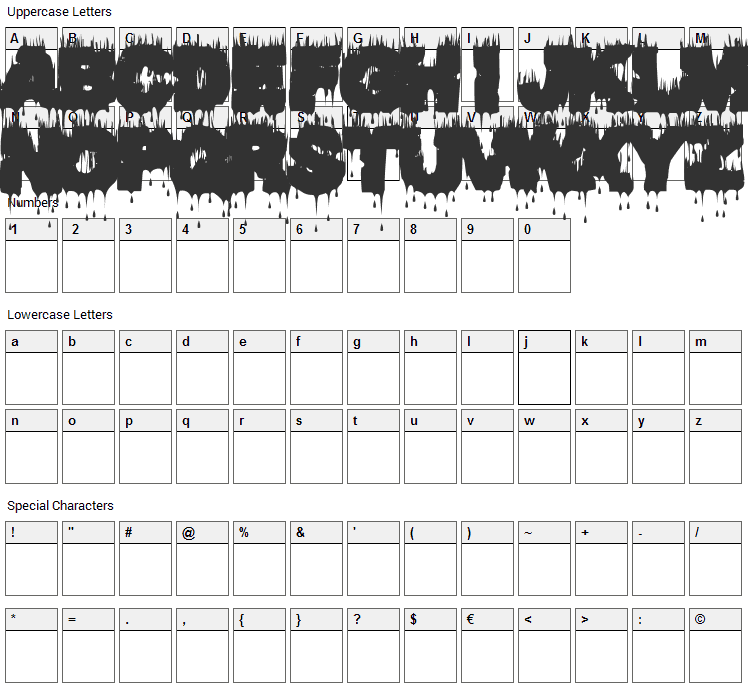 Raptor Kill Font Character Map