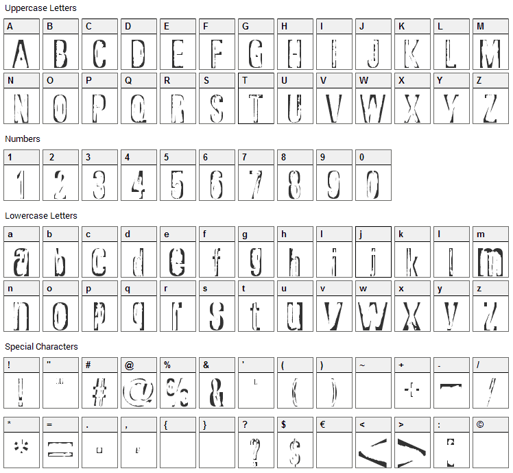 Rapture Font Character Map