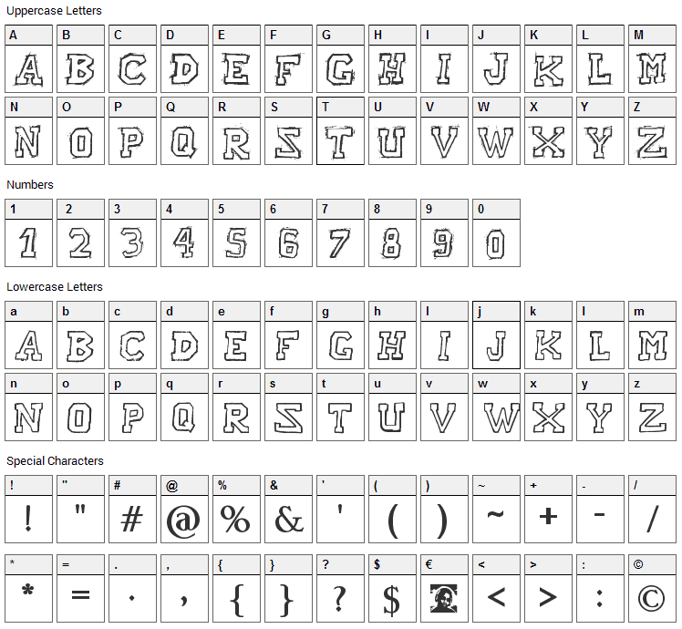 Raslani American Letters Font Character Map