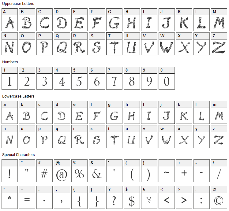 Raslani Tribal Font Character Map