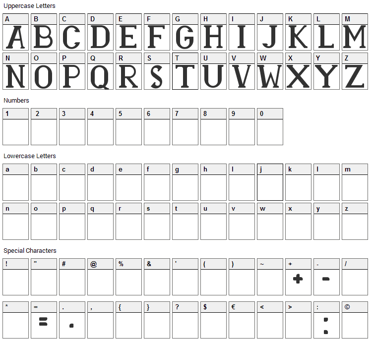 Rasmina HS 60 Font Character Map