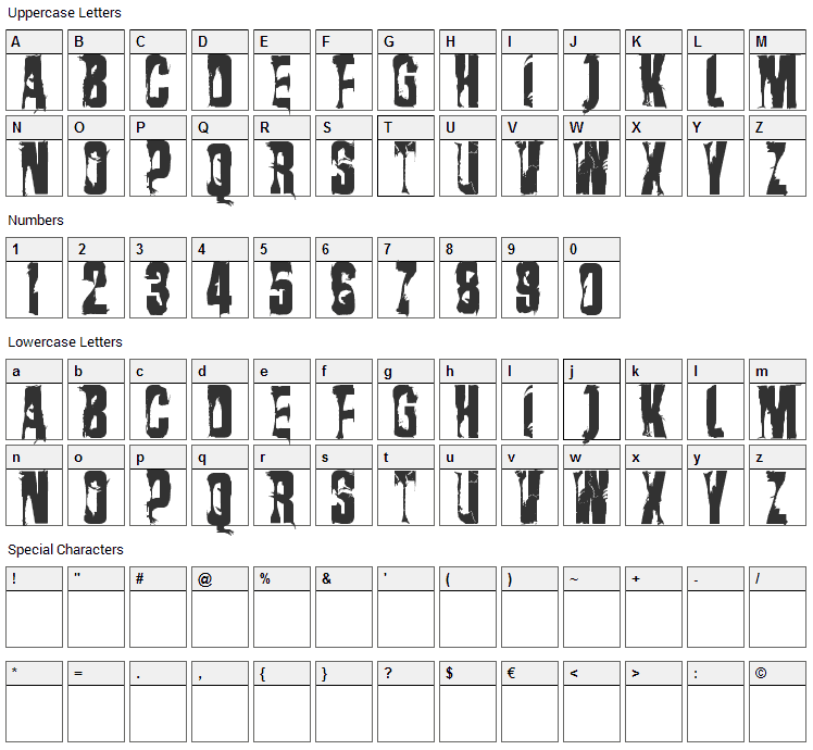 Rasurada Font Character Map