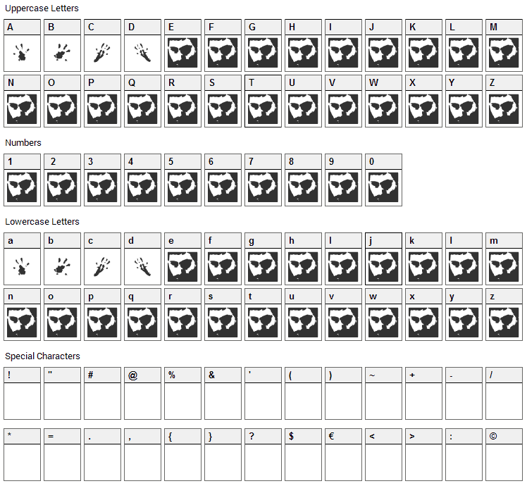 Rat Paws Font Character Map