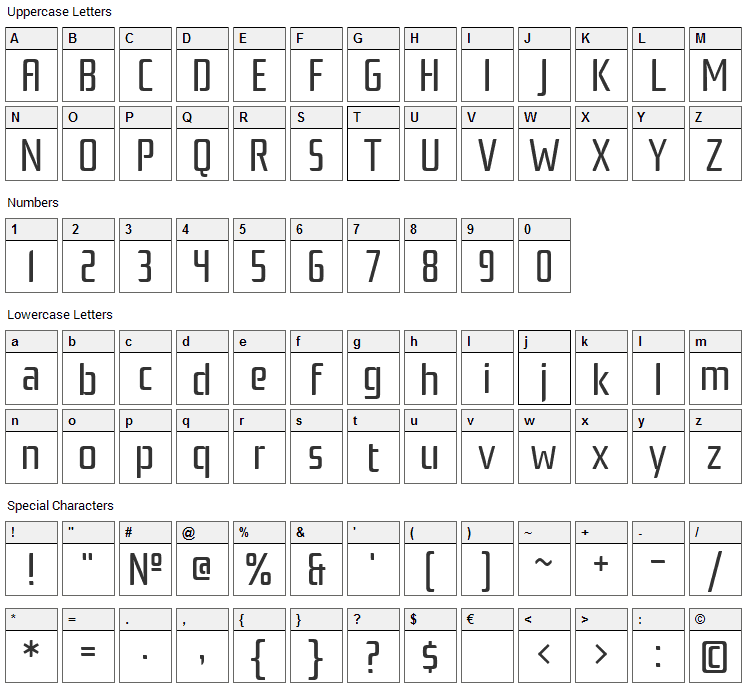 Rationale Font Character Map