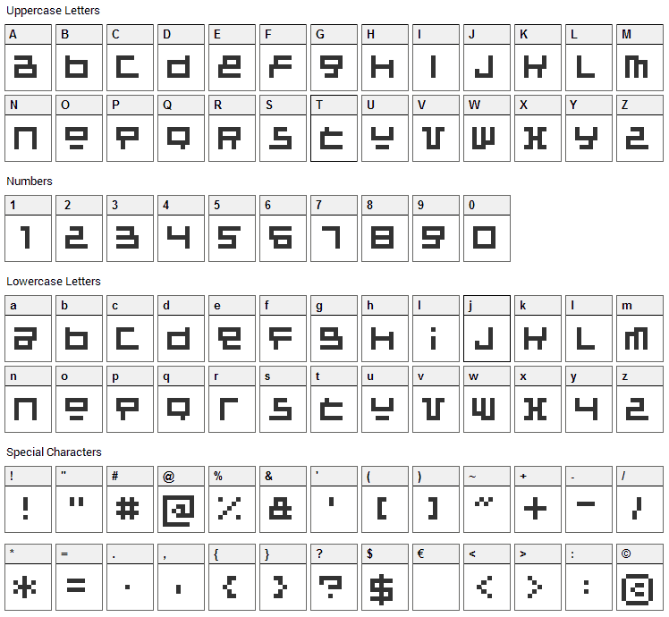 Raumsonde Font Character Map