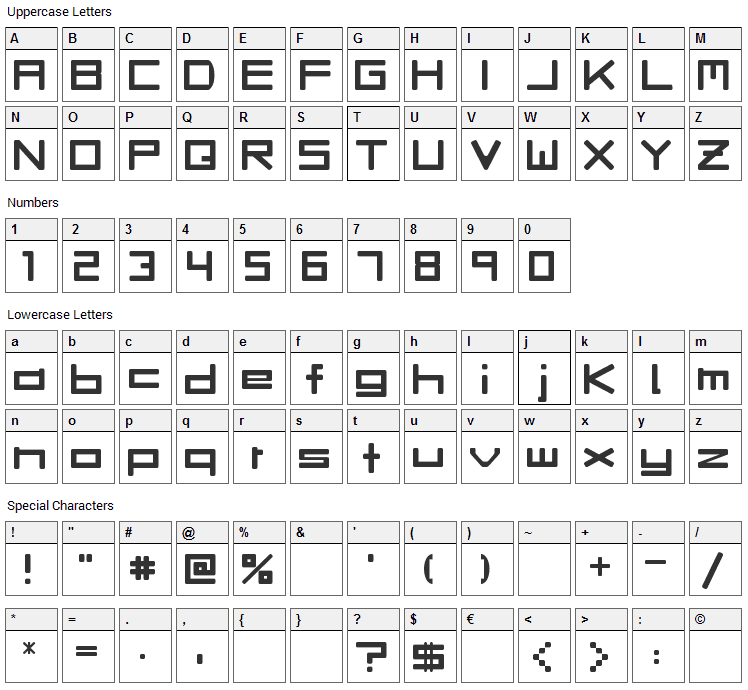 Rave Font Character Map