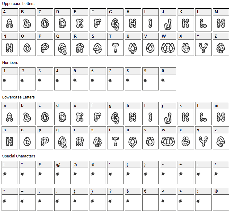 Rave Queen Font Character Map