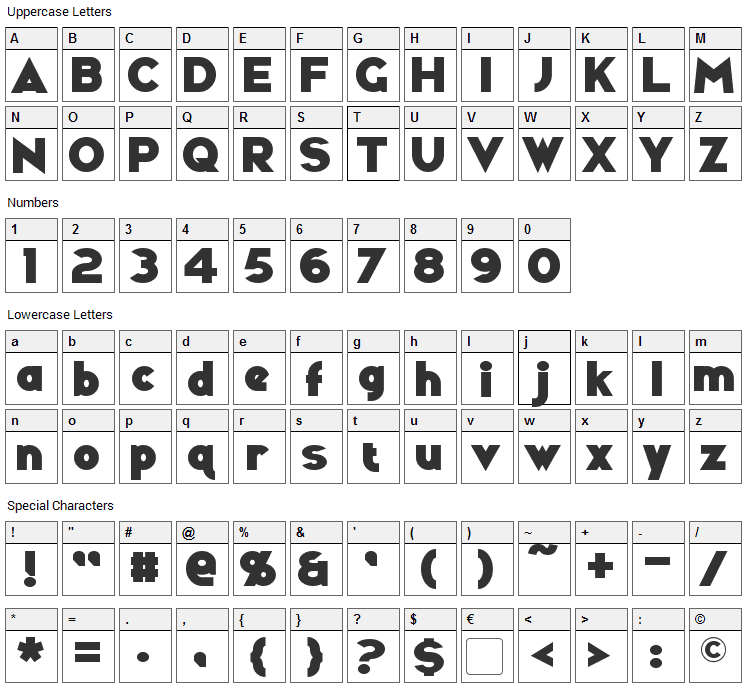 Ravenwood Font Character Map