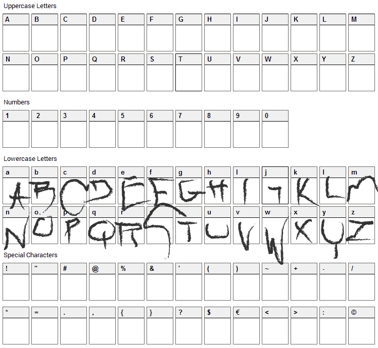 Raw Font Character Map
