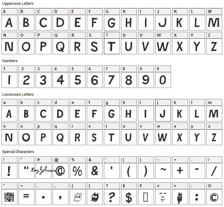 Ray Johnson Font Character Map