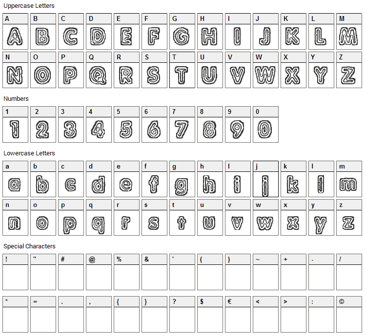 Raydiate Font Character Map