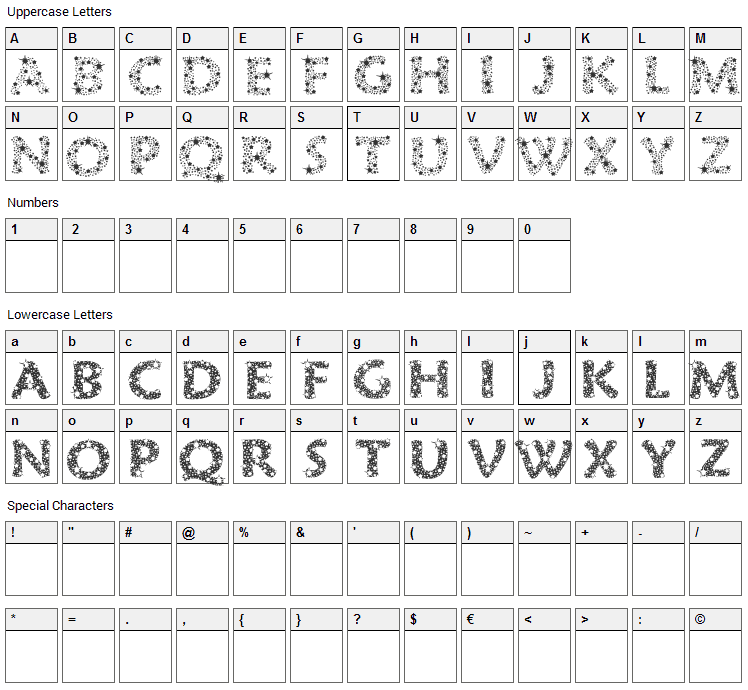 Razzle Dazzle Font Character Map