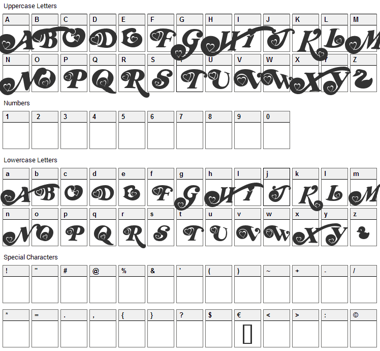 RD Honey Font Character Map