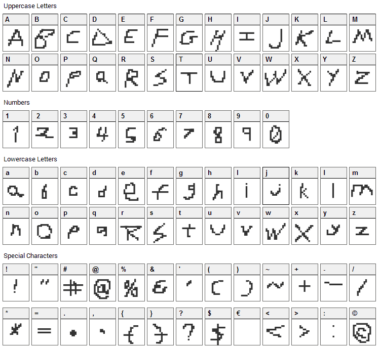 RDJ-Hand Font Character Map